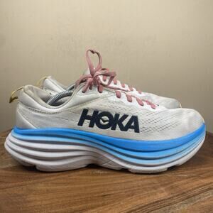 Hoka One One White and Blue Athletic Shoes